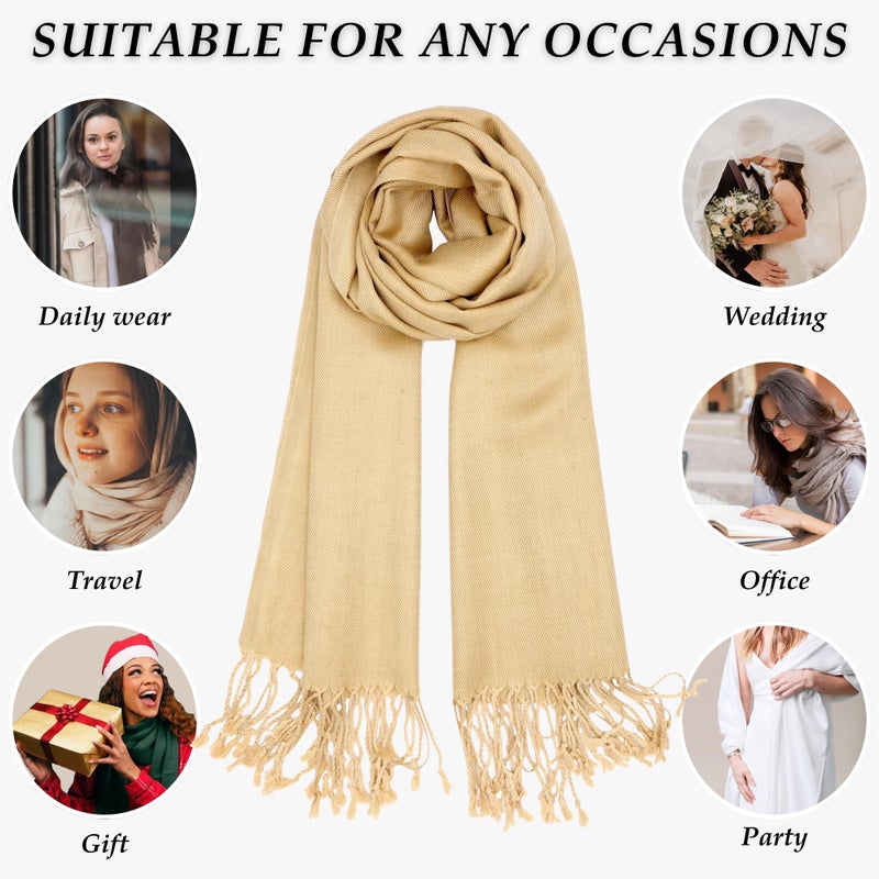 Achillea Soft Silky Pashmina Scarf for Women - Shawl Wrap for Evening Dresses, Bridesmaids, Weddings & Everyday Wear (Camel) - Image 4