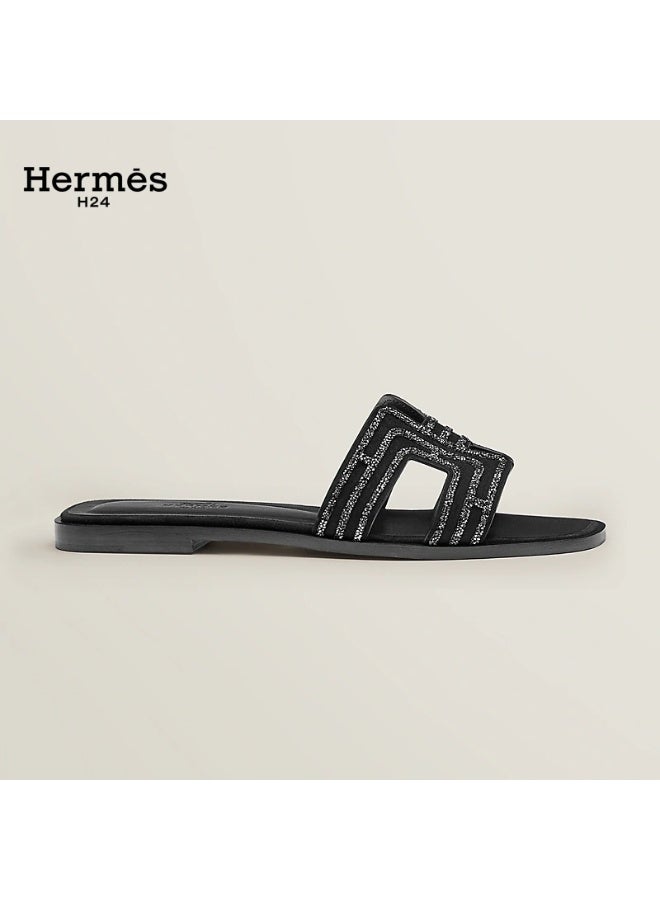 Hermes H24 حذاء شبشب نسائي بكعب مسطح من جلد الماعز من Hermes H24 Oran، أسود - Image 2