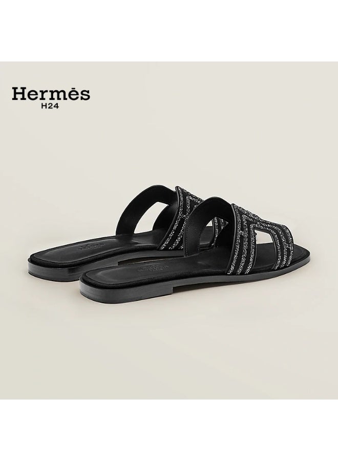 Hermes H24 حذاء شبشب نسائي بكعب مسطح من جلد الماعز من Hermes H24 Oran، أسود - Image 3