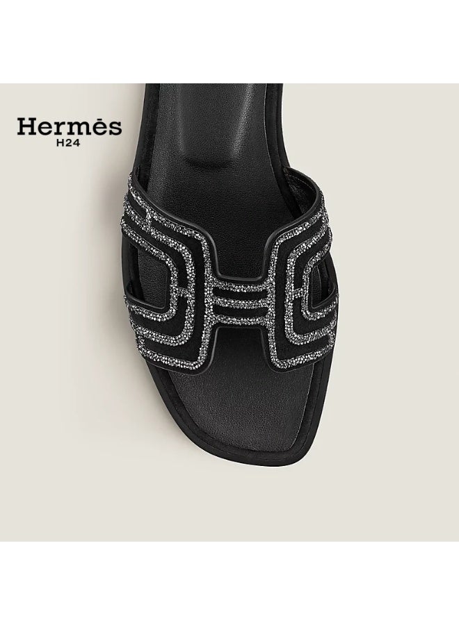Hermes H24 حذاء شبشب نسائي بكعب مسطح من جلد الماعز من Hermes H24 Oran، أسود - Image 4