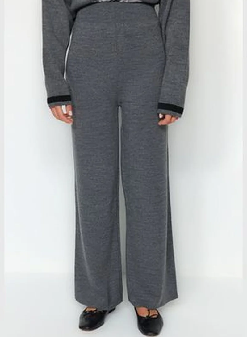 trendyol Anthracite Color Block Gold Buttons Cardigan-Pants Knitwear Bottom-Top Set TCTAW24US00107