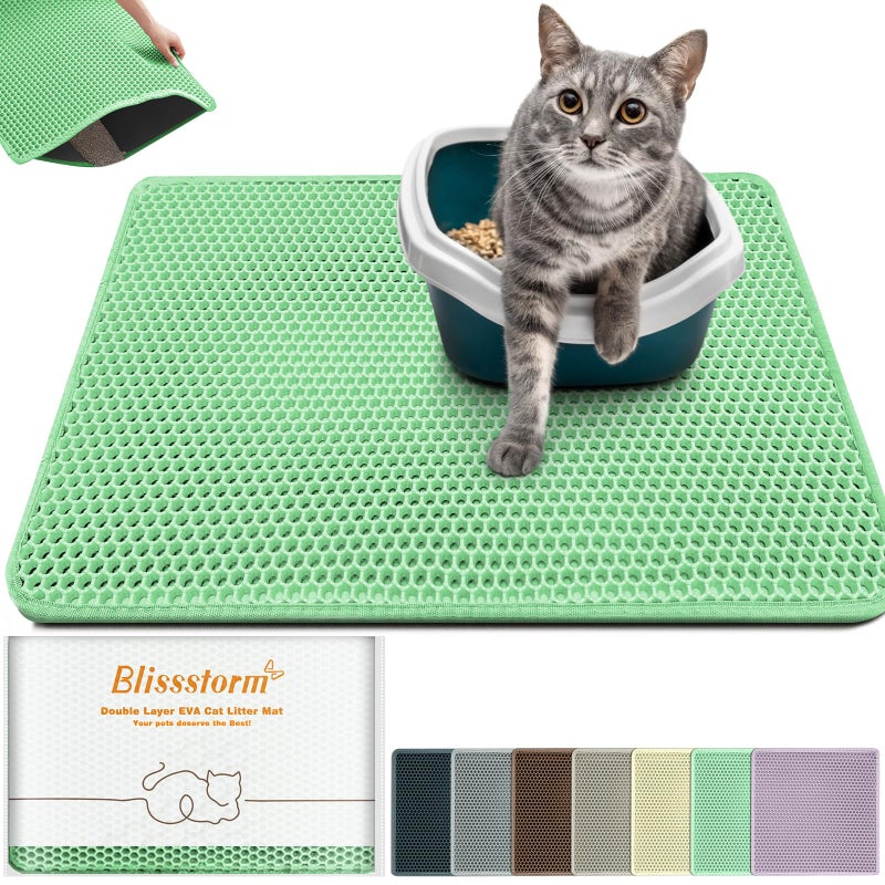 blissstorm Waterproof Cat Litter Mat - New 24x16 Inch Honeycomb Double Layer Traps Litter, Waterproof & Non-Slip Floor Protector, Easy Clean, Odor-Free, Green - Image 1