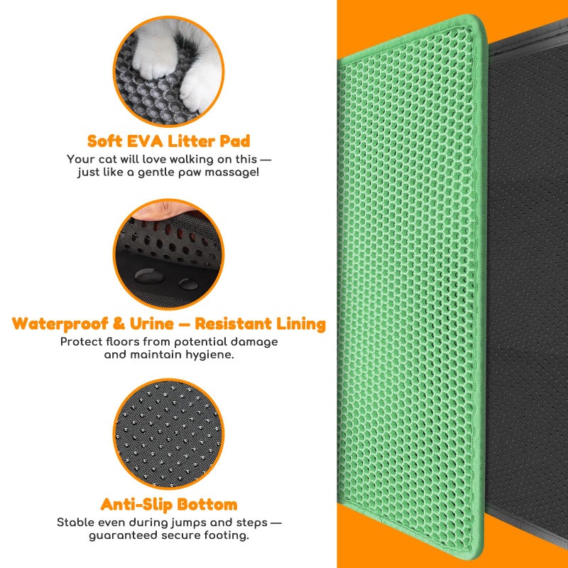 blissstorm Waterproof Cat Litter Mat - New 24x16 Inch Honeycomb Double Layer Traps Litter, Waterproof & Non-Slip Floor Protector, Easy Clean, Odor-Free, Green - Image 3