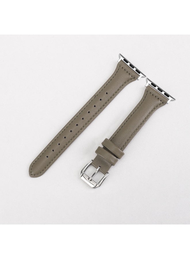 MSSM Suitable For Iwatch Strap 4/5/6/7/8ultra Apple First Layer Leather Small Man Waist Strap Slim Thin Leather - Image 1