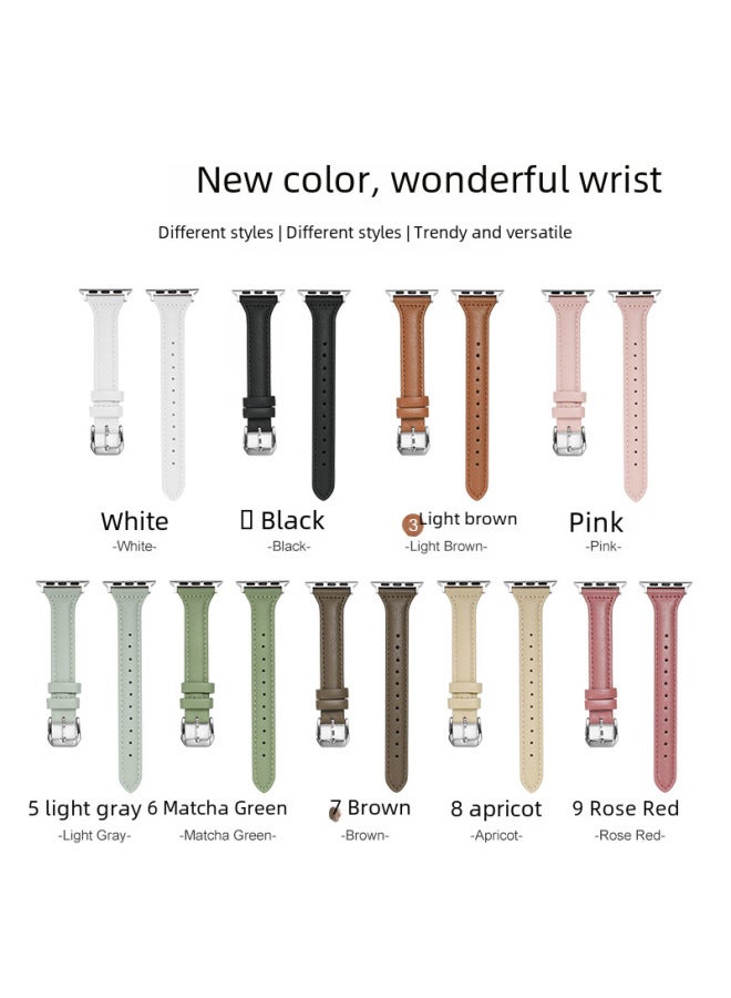 MSSM Suitable For Iwatch Strap 4/5/6/7/8ultra Apple First Layer Leather Small Man Waist Strap Slim Thin Leather - Image 3