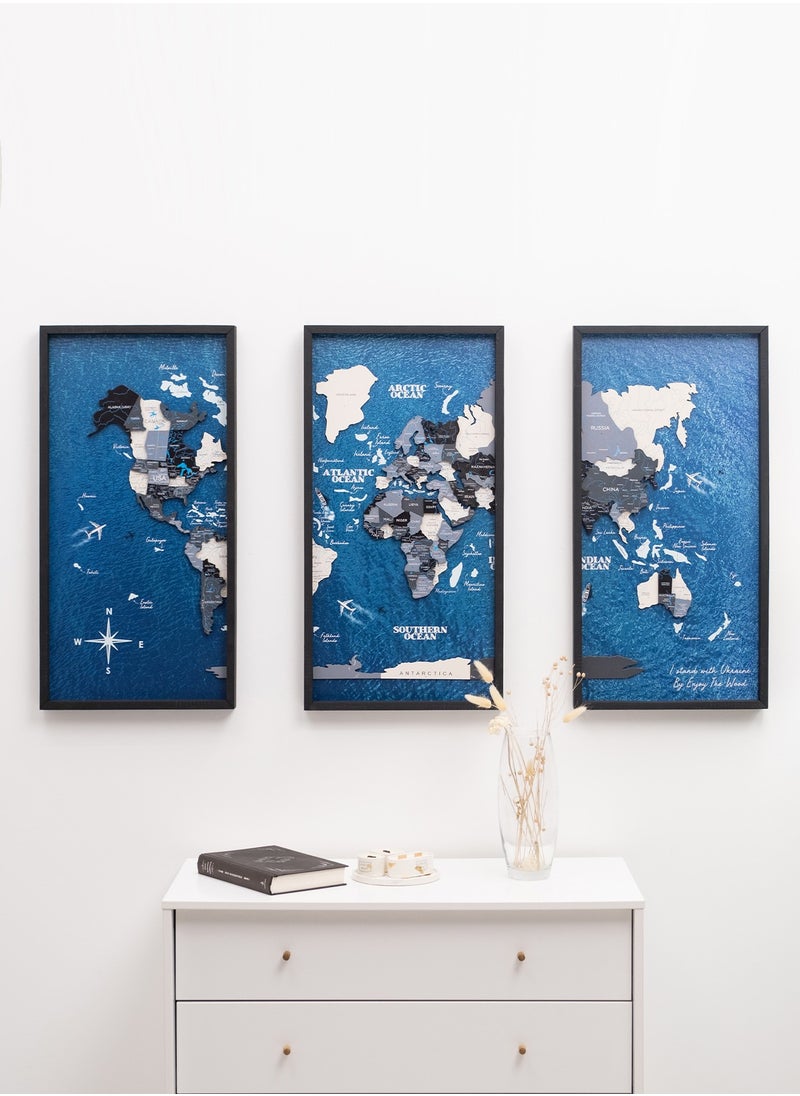 Enjoy The Wood - Triptych Framed World Map with Ocean Background Wall Art Wood Travel Decor 3D World Map On Board Wall Rustic Decoration Housewarming Gift - Nordik Ocean - pzsku/Z9DD0D44C5ECE10A82935Z/45/_/1726306642/2b305bbc-4a1a-4afc-bbcf-f1ea40893fec