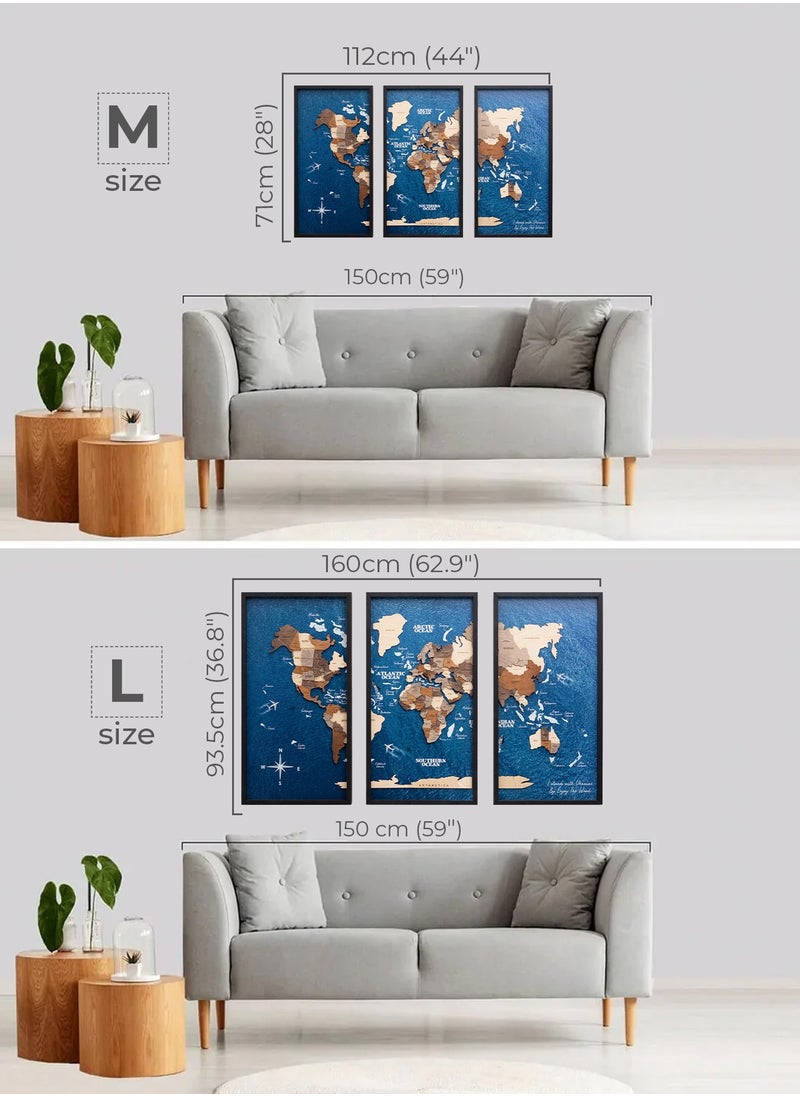 Enjoy The Wood - Triptych Framed World Map with Ocean Background Wall Art Wood Travel Decor 3D World Map On Board Wall Rustic Decoration Housewarming Gift - Nordik Ocean - pzsku/Z9DD0D44C5ECE10A82935Z/45/_/1726306721/250fabde-801f-46ef-82dc-ec59df48dd4e