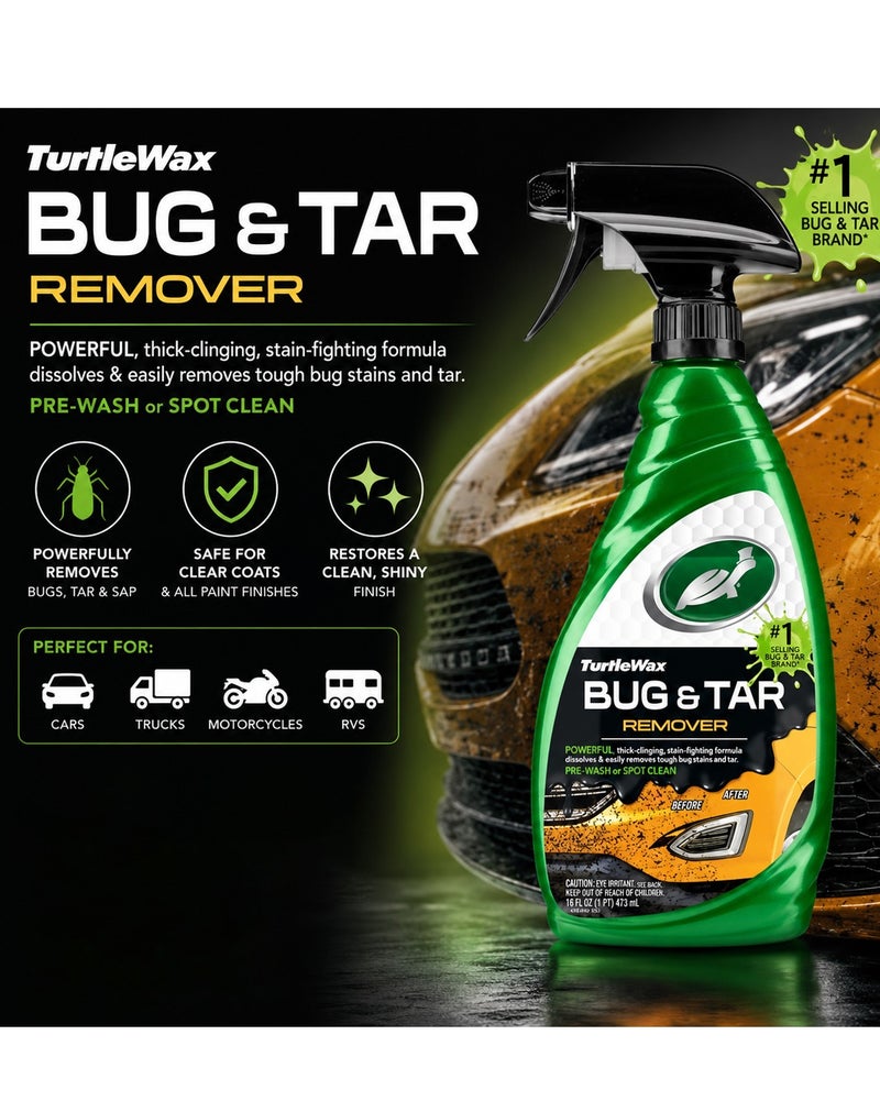 TurtleWax Turtle Wax Bug & Tar Remover Spray 473ml Car Exterior Cleaner for Bugs Tar Tree Sap Road Grime Paint Safe Pre Wash Spot Cleaning Formula for Cars Trucks Motorcycles RVs Fast Acting Automotive Surface Cleaning Spray TW-BTR473. - Image 2