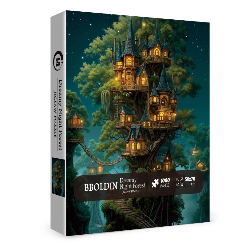 BBOLDIN Beautiful Forest House Landscape Puzzles for Adults 1000 Pieces Nature, Pretty Tree of Life Scenic Art Jigsaw Puzzles, Cozy Plant Stars Scenery Hard Difficult Challenging Garden Puzzle - Image 2