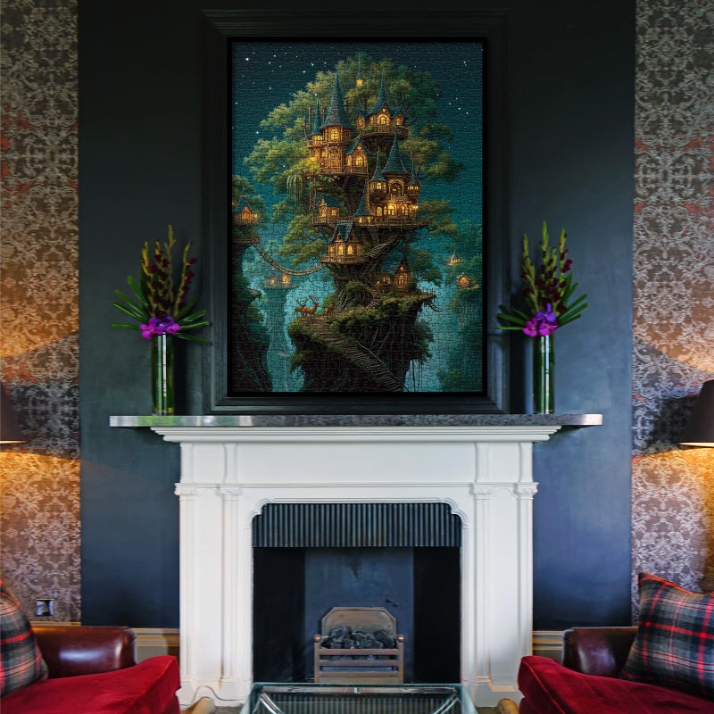 BBOLDIN Beautiful Forest House Landscape Puzzles for Adults 1000 Pieces Nature, Pretty Tree of Life Scenic Art Jigsaw Puzzles, Cozy Plant Stars Scenery Hard Difficult Challenging Garden Puzzle - Image 5