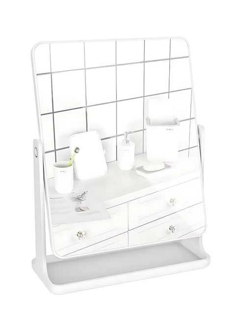 FEELINGS Square Makeup Mirror | White Desktop Vanity Mirror | 360° Rotating Mirror with Elegant Design | Portable and Lightweight Cosmetic Mirror for Home, Office, or Travel