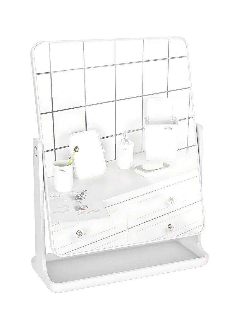 FEELINGS Square Makeup Mirror | White Desktop Vanity Mirror | 360° Rotating Mirror with Elegant Design | Portable and Lightweight Cosmetic Mirror for Home, Office, or Travel