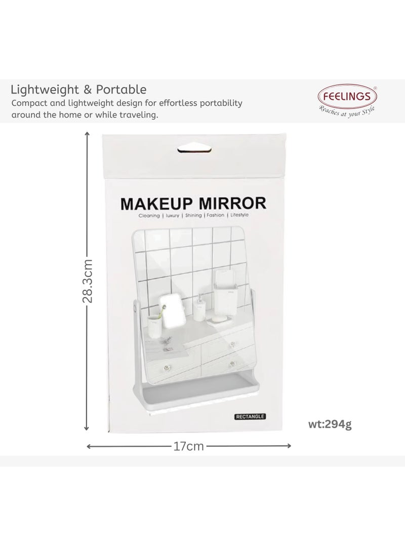 FEELINGS Square Makeup Mirror | White Desktop Vanity Mirror | 360° Rotating Mirror with Elegant Design | Portable and Lightweight Cosmetic Mirror for Home, Office, or Travel