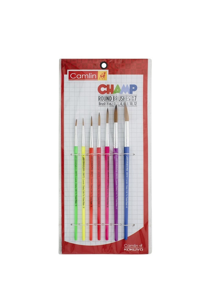 Camlin - Camlin Champ Flast Brush Set - Pack of 7 (Multicolor) & Camlin Champ Round Brush Set - Pack of 7 (Multicolor) - Image 1