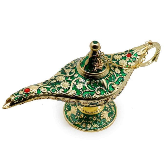 CLASSIC VINTAGE COLLECTABLE RARE LEGEND ALADDIN MAGIC GENIE COSTUME LAMP HOME TABLE DECORATION GIFT GOLDEN GREEN