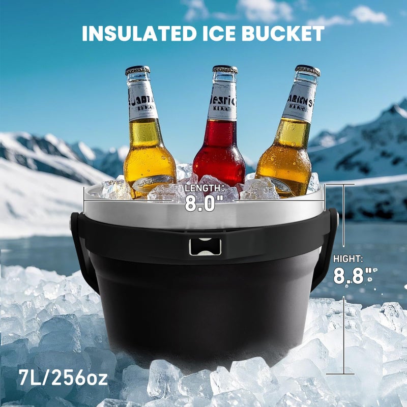 COKTIK 7L Vacuum Insulated Ice Bucket with Lid and Scoop& Tongsï¼ŒLarge capacity Stainless Steel Beverage Bucket for Cocktail, Champagne, Wine, Beerï¼ŒLarge Partiesï¼ˆCarbon Black Suitï¼‰ - Image 2