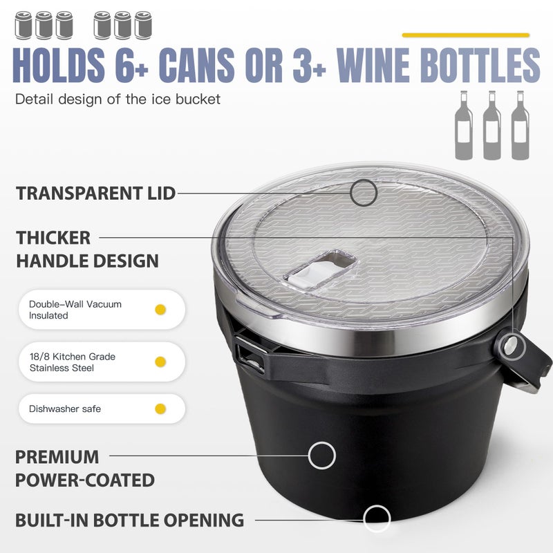 COKTIK 7L Vacuum Insulated Ice Bucket with Lid and Scoop& Tongsï¼ŒLarge capacity Stainless Steel Beverage Bucket for Cocktail, Champagne, Wine, Beerï¼ŒLarge Partiesï¼ˆCarbon Black Suitï¼‰ - Image 3
