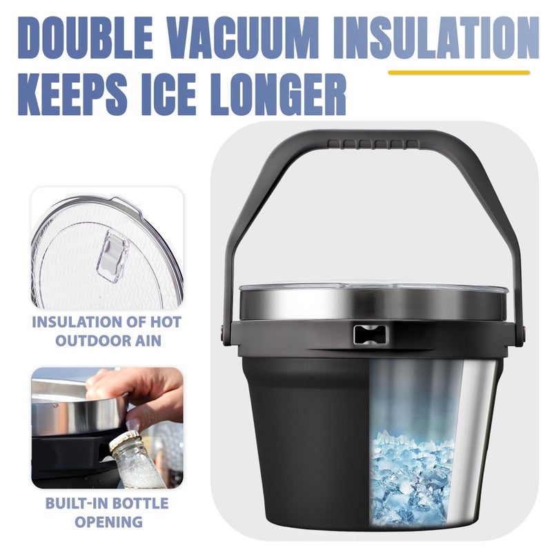 COKTIK 7L Vacuum Insulated Ice Bucket with Lid and Scoop& Tongsï¼ŒLarge capacity Stainless Steel Beverage Bucket for Cocktail, Champagne, Wine, Beerï¼ŒLarge Partiesï¼ˆCarbon Black Suitï¼‰ - Image 4