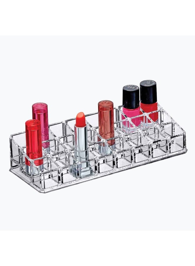 Clear Cosmetic Organizer – Transparent Makeup Storage Organizer for Lipsticks, Brushes, Eyeliners, Eyeshadow, and Skincare, Multi-Compartment Vanity & Dresser Organizer for Home, Travel & Professional Use
