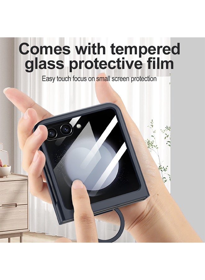 HAVEN Case Compatible with Samsung Galaxy Z Flip 6, Hard PC Slim Shockproof Anti-Scratch Protective Phone Cover, with Ring Holder - Dark Blue - Image 2