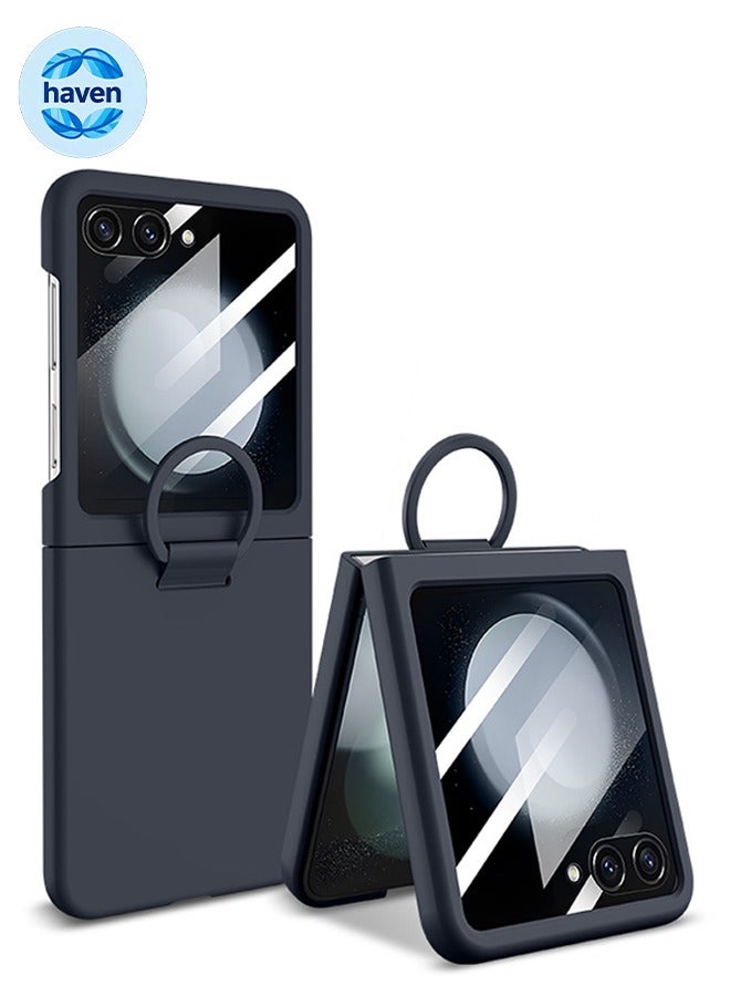 HAVEN Case Compatible with Samsung Galaxy Z Flip 6, Hard PC Slim Shockproof Anti-Scratch Protective Phone Cover, with Ring Holder - Dark Blue - Image 1
