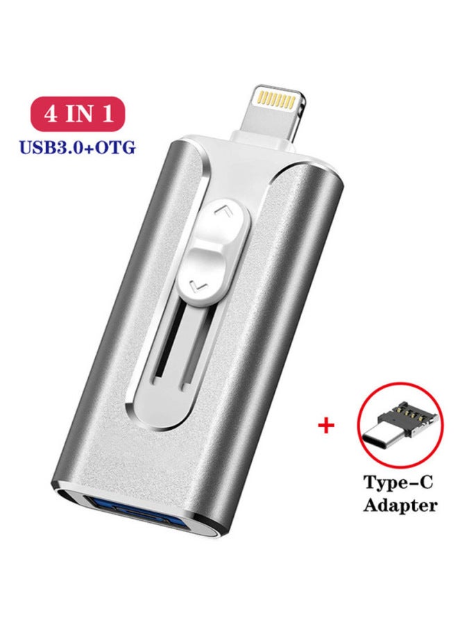 Loquat For AppleAndroid Computer Typec Interface Mobile Phone U Disk For 32G-64G-128G Push-pull U Disk 1T 2TB-Color:Silver-Capacity:64GB  - Image 1