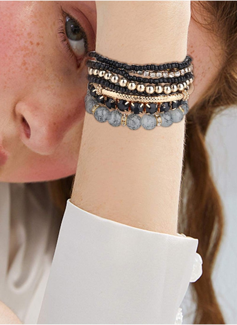 Excefore - Bohemian Bead Bracelets Multilayer Stackable Bracelet Set Shiny Stones Fashion Hand Accessories Gift for Birthday Wedding Anniversary Day Mother's Day 4 Sets - Image 1