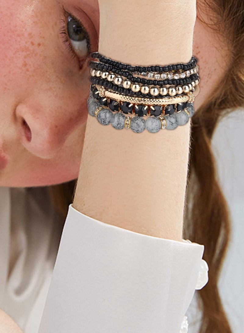 Excefore - Bohemian Bead Bracelets Multilayer Stackable Bracelet Set Shiny Stones Fashion Hand Accessories Gift for Birthday Wedding Anniversary Day Mother's Day 4 Sets - Image 1