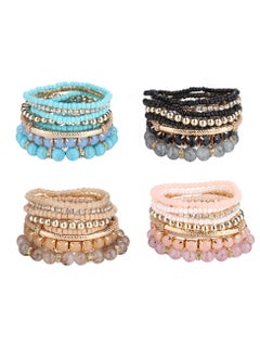 Bohemian Bead Bracelets Multilayer Stackable Bracelet Set Shiny Stones Fashion Hand Accessories Gift for Birthday Wedding Anniversary Day Mother's Day 4 Sets