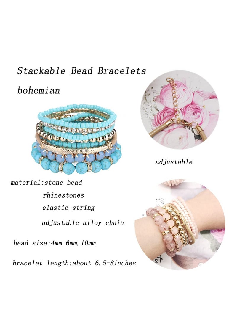 Excefore - Bohemian Bead Bracelets Multilayer Stackable Bracelet Set Shiny Stones Fashion Hand Accessories Gift for Birthday Wedding Anniversary Day Mother's Day 4 Sets - Image 1