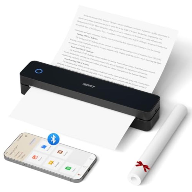 Portable Thermal Printer, MT610 Pro Wireless for Travel, 300 DPI Bluetooth Inkless Printer Support 8.5" X 11" US LetterandA4andA5 Thermal Paper for Home, Compatible with iOS, Android, Laptop, Black - Image 1
