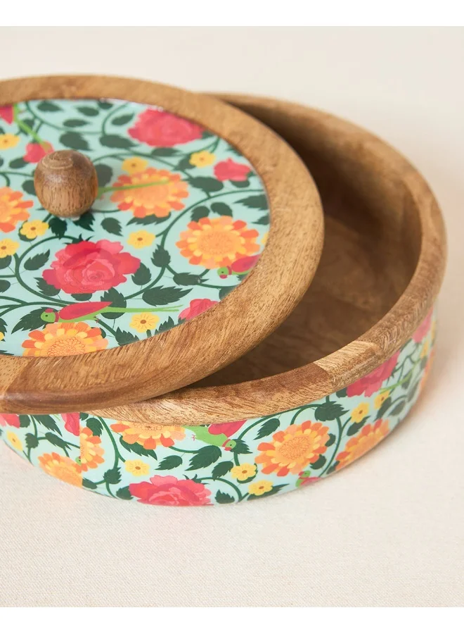 Chumbak Rani Bagh Wooden Roti Box, 8"dia | Palace Memoirs