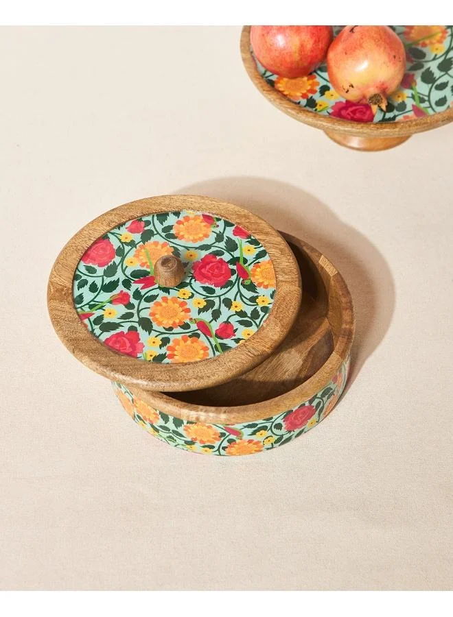 Chumbak Rani Bagh Wooden Roti Box, 8"dia | Palace Memoirs