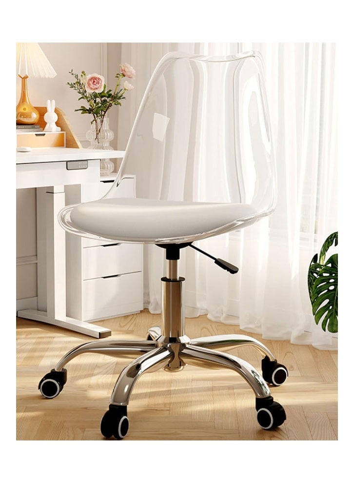 keke Computer Chair Transparent Backrest White Seat Leather + Thick Steel Legs - Image 1