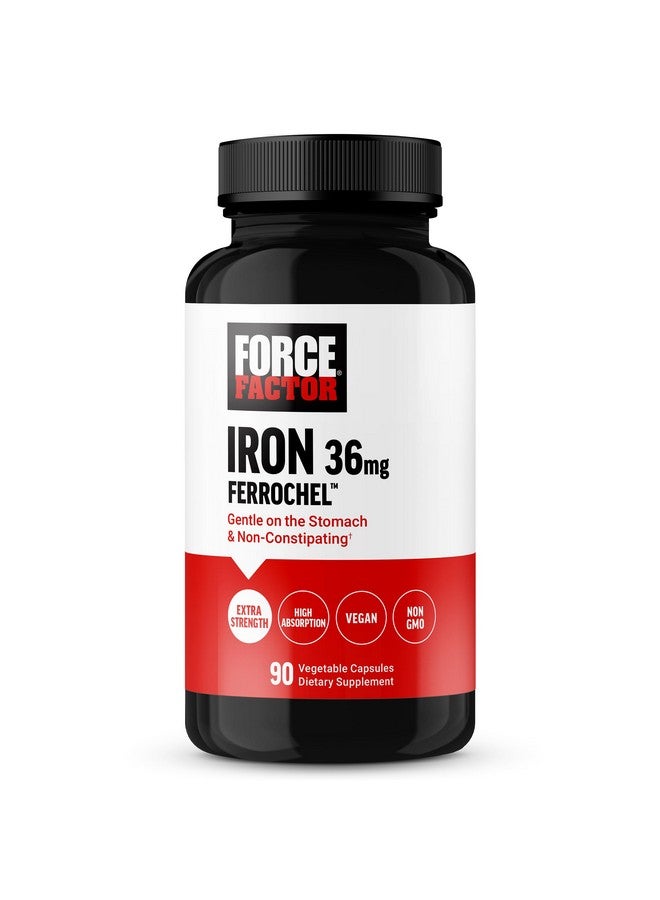 Force Factor فورس فاكتور، مكمل الحديد للنساء والرجال، غير مسبب للإمساك، لطيف على المعدة، حديد بيزغليسينات 36 ملغ، 90 كبسولة نباتية - Image 1