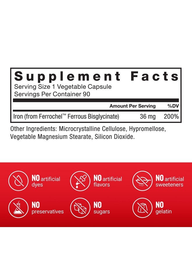 Force Factor فورس فاكتور، مكمل الحديد للنساء والرجال، غير مسبب للإمساك، لطيف على المعدة، حديد بيزغليسينات 36 ملغ، 90 كبسولة نباتية - Image 5