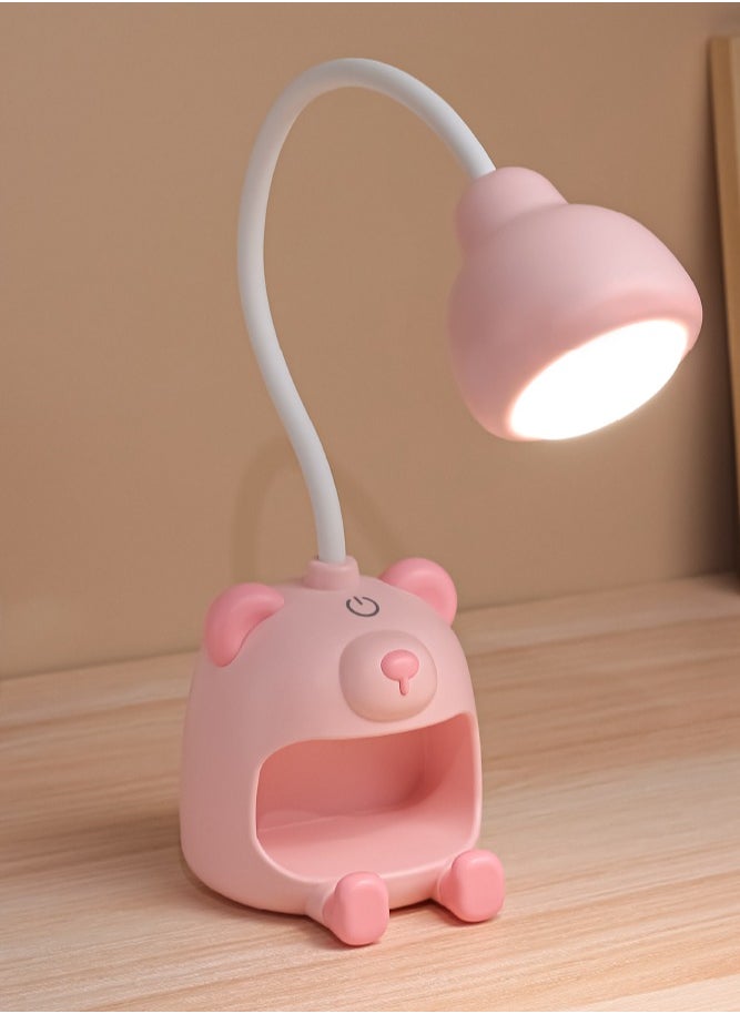McmhyingPop LED Desk Lamp and Night Light with 360° Bendable Gooseneck, Cute Bear-Shaped for Home Office Kids Room, 1200mAh Rechargeable Battery, Storage Compartment, and Phone Stand  - Image 1