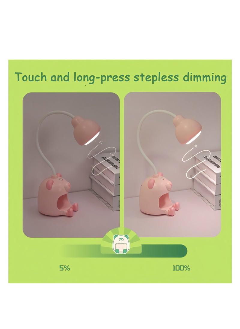 McmhyingPop LED Desk Lamp and Night Light with 360° Bendable Gooseneck, Cute Bear-Shaped for Home Office Kids Room, 1200mAh Rechargeable Battery, Storage Compartment, and Phone Stand  - Image 3