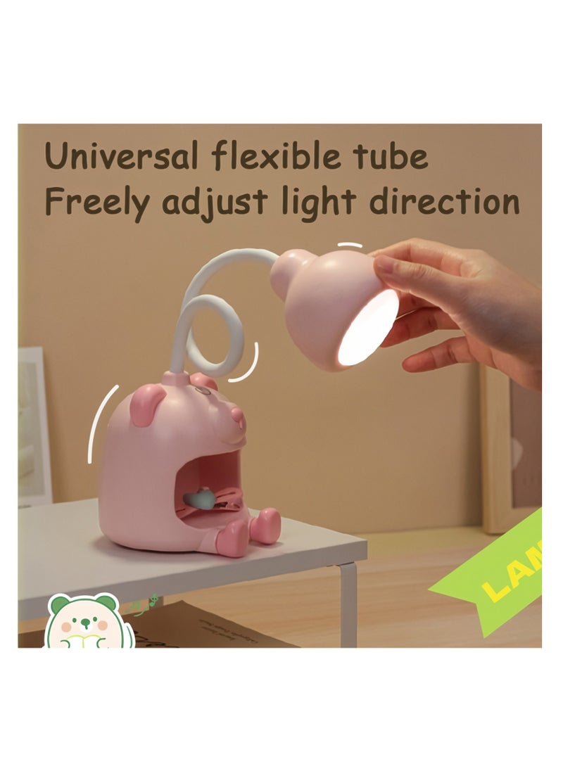 McmhyingPop LED Desk Lamp and Night Light with 360° Bendable Gooseneck, Cute Bear-Shaped for Home Office Kids Room, 1200mAh Rechargeable Battery, Storage Compartment, and Phone Stand  - Image 4