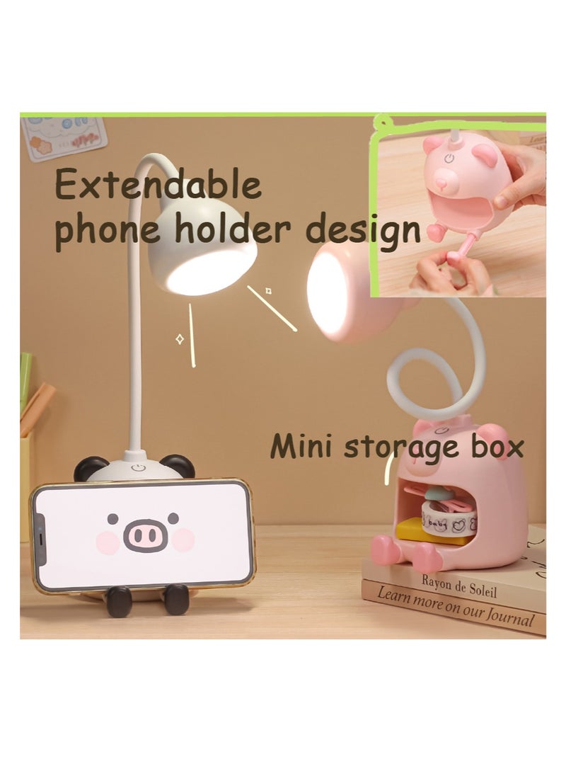 McmhyingPop LED Desk Lamp and Night Light with 360° Bendable Gooseneck, Cute Bear-Shaped for Home Office Kids Room, 1200mAh Rechargeable Battery, Storage Compartment, and Phone Stand  - Image 5