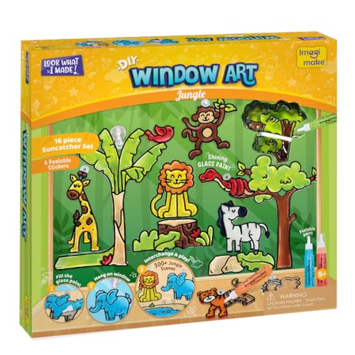 Imagimake Window Art Jungle Suncatcher Kit | Animal Toys | Girls Toys Age 6-8 | Arts and Crafts for Kids Ages 8-12 | Creative Fun Craft Kit for Ages 5-7-9 | Girls & Boys Christmas Gifts Age 8-10-12 - Image 1