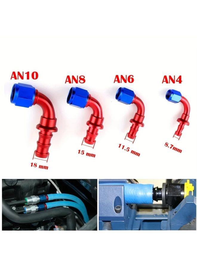 AN4 90 Degree Female Swivel To Push Lock Barb Hose End Adaptor Kit Aluminum Alloy - Image 2