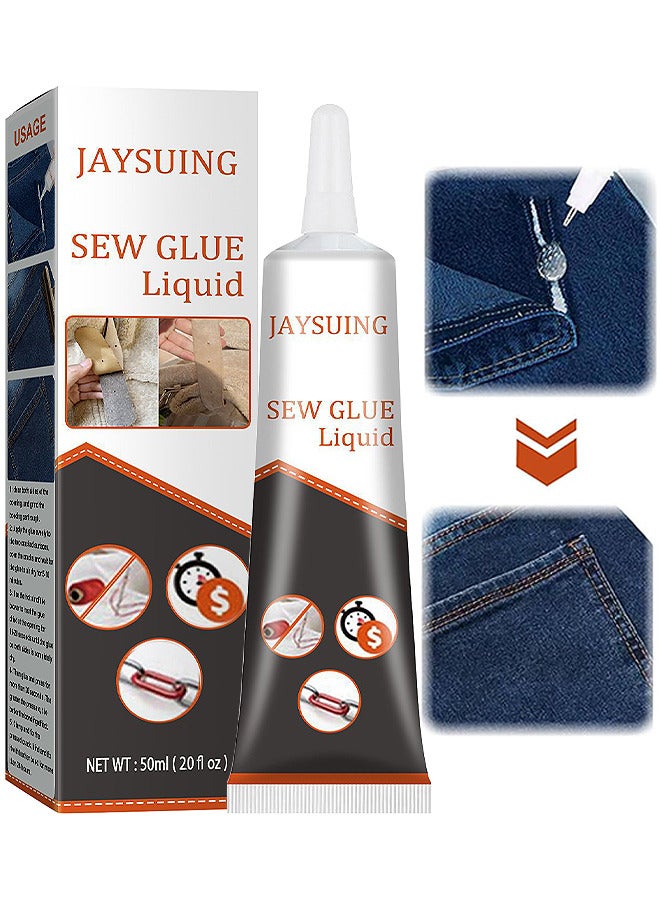 Jaysuing Multi Fabric Sew Glue Liquid, Cloth Repair Sew Glue, Instant Cloth Sew Glue Liquid For Jeans, Printing Pants, Cotton Flannel, Denim Leather, Fast Dry And Permant Washable, 50ML  - Image 1
