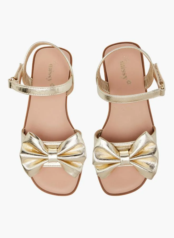 Little Missy Bow Accent Sandals With Hook And Loop Closure