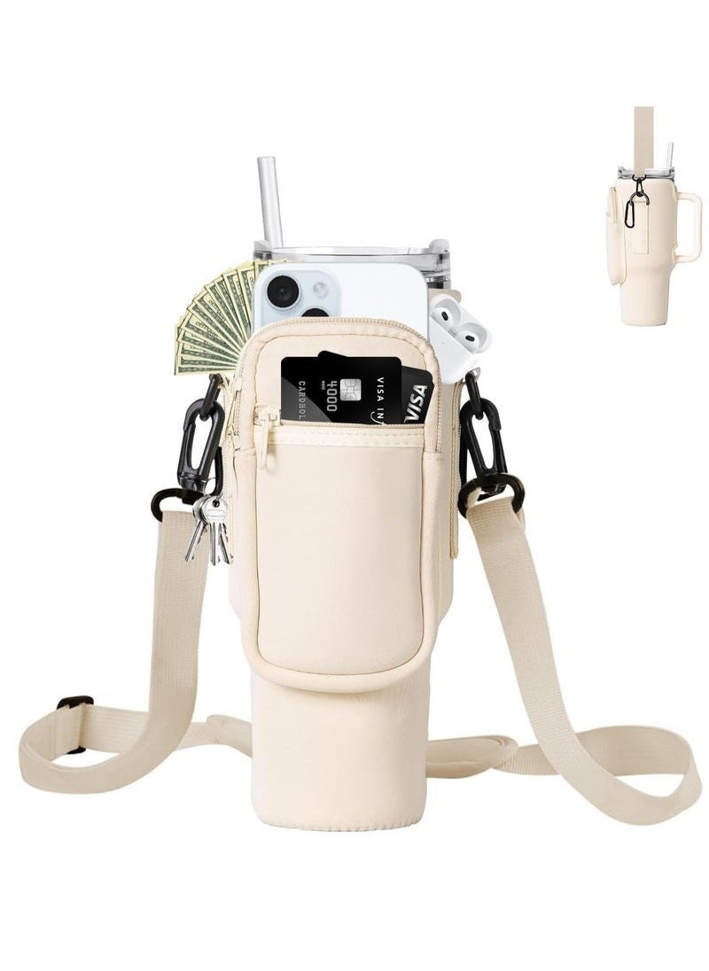 Water Bottle Carrier Bag with Phone Pocket for Stanley 40oz Tumbler Water Bottle Holder Pouch with Adjustable Shoulder Strap and Carabiner Stanley Cup Accessories for Hiking Travelling Camping  - Image 1