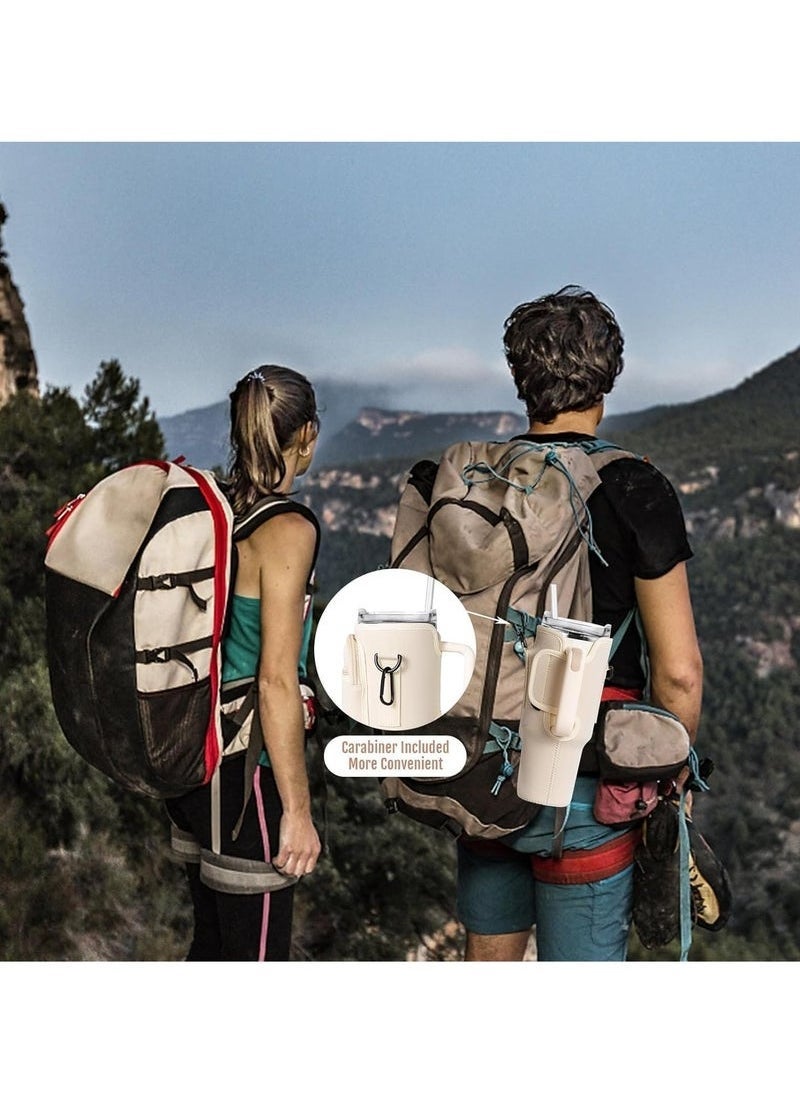 Water Bottle Carrier Bag with Phone Pocket for Stanley 40oz Tumbler Water Bottle Holder Pouch with Adjustable Shoulder Strap and Carabiner Stanley Cup Accessories for Hiking Travelling Camping  - Image 2