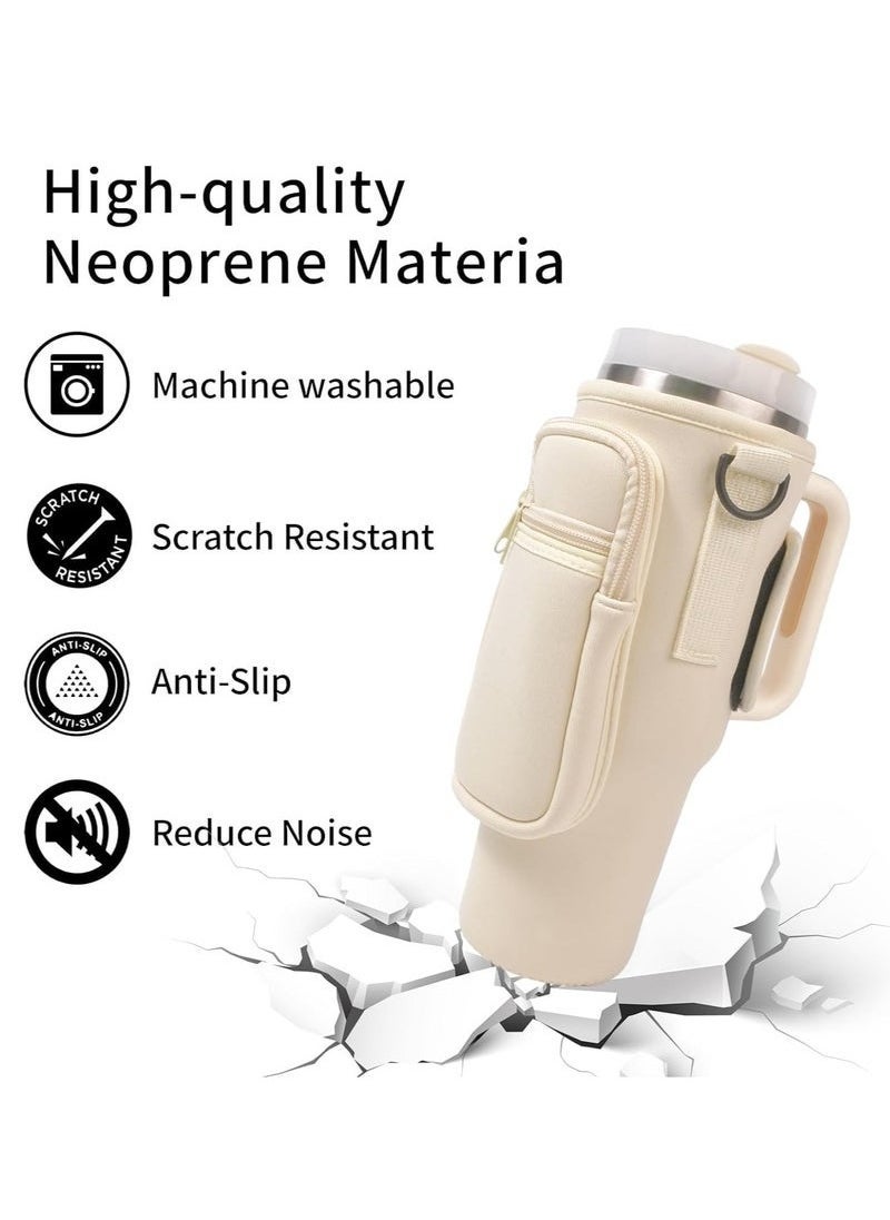 Water Bottle Carrier Bag with Phone Pocket for Stanley 40oz Tumbler Water Bottle Holder Pouch with Adjustable Shoulder Strap and Carabiner Stanley Cup Accessories for Hiking Travelling Camping  - Image 4