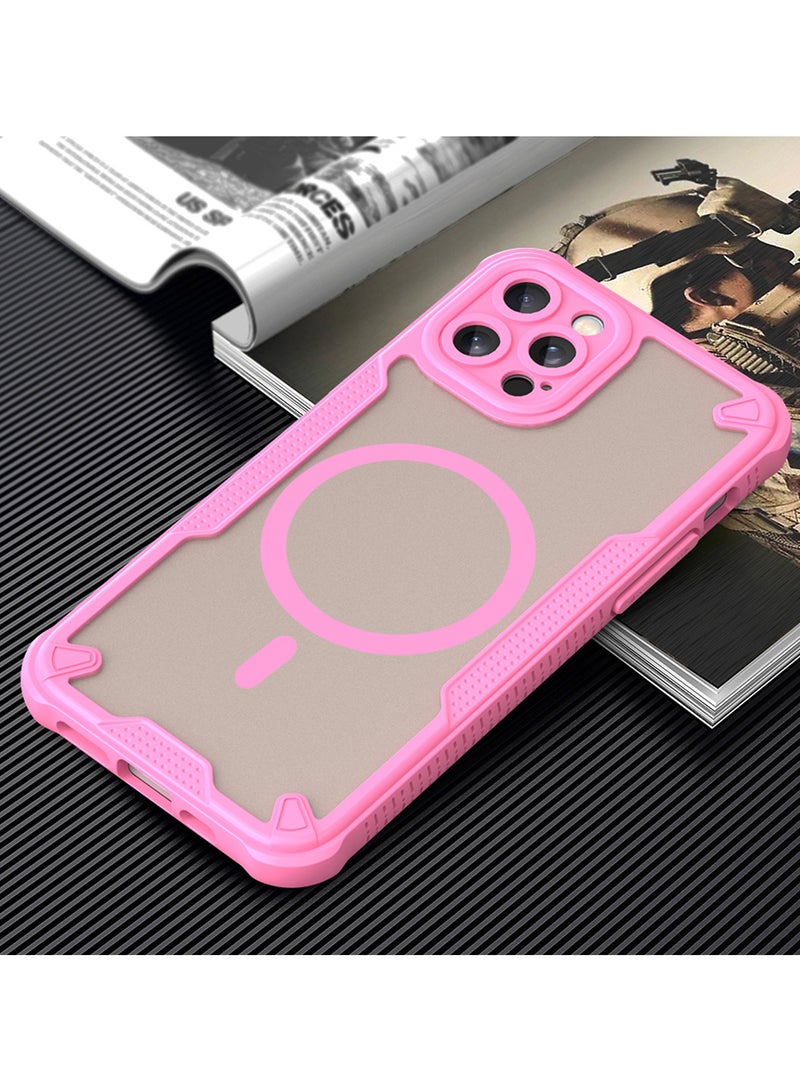 Cover For iPhone 12 Pro Armor Glaze MagSafe Magnetic Phone Case Raised edges around the screen and camera lens help prevent scratches - Pink - Image 2