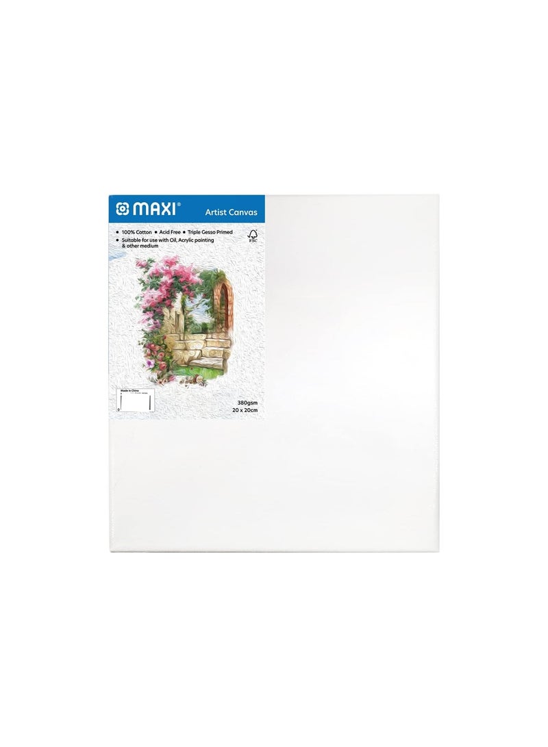 لوحة قماشية مشدودة قطعة واحدة بحجم 20x20 سم وسمك 380 جرام لكل متر مربع