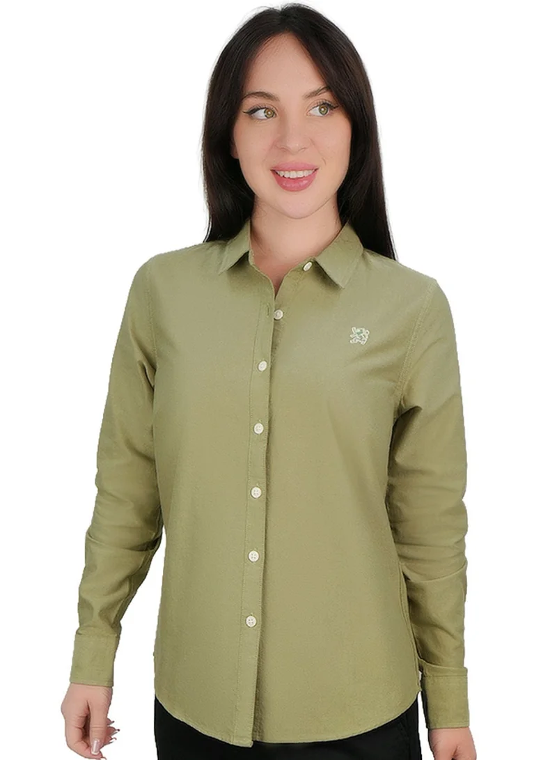 Women’s Slim Fit Cotton Oxford Shirt | Acute Collar with Embroidery